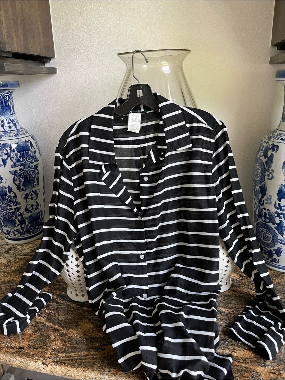 Ralph Lauren Black & White Striped Button-Up Shirt, XL